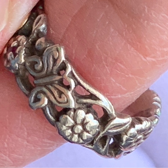 Vintage ArtCarved 14k SS Ruby Flower Bird Butterfly Band Sz 6 - Picture 5 of 7